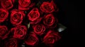 Bouquet of red roses on a black background, top view Royalty Free Stock Photo