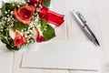 Bouquet Red Roses Blank Card Ballpoint Whitespace