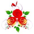 Bouquet of red roses with a butterfly on a white background. Royalty Free Stock Photo