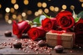 Bouquet of red roses and chocolate candies Royalty Free Stock Photo