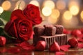 Bouquet of red roses and chocolate candies Royalty Free Stock Photo