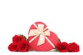 Red roses with heart shaped gift box Royalty Free Stock Photo