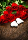 Bouquet red roses hearts Valentines Day decoration Love Gift Royalty Free Stock Photo