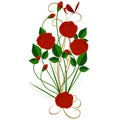 Bouquet of red roses with leaves and a butterfly on a white background. Royalty Free Stock Photo