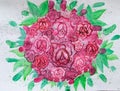 bouquet of red roses painted on white paper with watercolors.