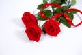 Bouquet of red roses with ribbon on white isolated background Royalty Free Stock Photo