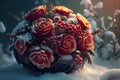 bouquet of red roses and snow ice.generative ai Royalty Free Stock Photo