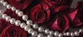 A bouquet of red roses is surrounded by a string of pearls picture Royalty Free Stock Photo