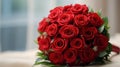 A Bouquet of Red Roses on a Table. Generative AI. Royalty Free Stock Photo