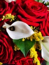 Bouquet of red roses and white calla