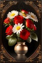 bouquet of red roses and white daisies on a dark background Royalty Free Stock Photo