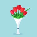 Bouquet of red tulip, bunch of flowers isolated on background. Happy woman day, 8 march, birthday, wedding concept. Gift, present