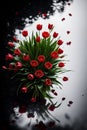 bouquet of red tulips on an abstract black and white background. Royalty Free Stock Photo