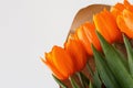 A bouquet of red tulips. A gift to a woman`s day from yellow tulip flowers. Spring. spring flowers. selective focus Royalty Free Stock Photo