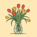 Bouquet of red and yellow tulips in vase. Spring bouquet. Vector Royalty Free Stock Photo