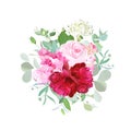 Bouquet of rose, burgundy red peony, pink and white hydrangea