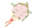 Bouquet of rose flowers wrapped in paper with a red ribbon vector illustration isolated on white background