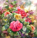 Bouquet of rose watercolor painting style Royalty Free Stock Photo