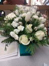 Bouquet roses baby's breath greenery