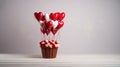 A bouquet of roses in a basket, a gift with heart-shaped balloons