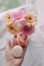 Bouquet of roses and cake Macaroni