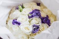 Bouquet of roses in color white and purple, bridal wedding bouquet