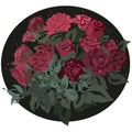 bouquet of roses on a dark background in a circle, stylized flowers, red big roses Royalty Free Stock Photo