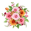 Bouquet of roses and freesia flowers. Vector illustration.