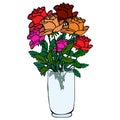 Bouquet of roses in a glass of water. Vector illustration of a bouquet of roses. Flowers, a bouquet of roses hand drawn Royalty Free Stock Photo