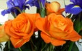 Bouquet of Roses and Iris Orange and Blue Theme Royalty Free Stock Photo