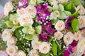 Bouquet of roses and orchids. Bright composition of flowers Royalty Free Stock Photo