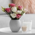 bouquet roses vase candles. High quality photo Royalty Free Stock Photo