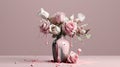 Bouquet roses in vase with dripping pink paint. Generative AI. Illustration for banner, poster, cover, brochure or presentation