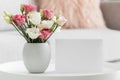 bouquet roses vase empty card. High quality photo Royalty Free Stock Photo