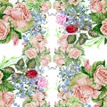 Bouquet roses, watercolor , pattern seamless Royalty Free Stock Photo