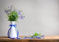 Bouquet of small delicate blue flowers of veronica in white vase