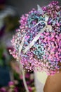 Bouquet of small gypsophila flowers made by a professional florist, romantic bouquet, close-up