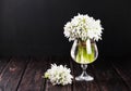 Bouquet snowdrop on wood desk