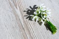 Bouquet of snowdrops on wooden background. Copy space. Holiday concept. Beautiful spring flowers Royalty Free Stock Photo