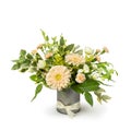 Bouquet of Soft Flowers in Metal Vase with large Daisies - Florist made - Flower Shop - White Space