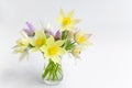 Bouquet of spring flowers. Beautiful and delicate snowdrops in a vase on a white background. Spring awakening symbol Royalty Free Stock Photo