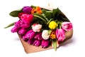 Bouquet of spring tulips flowers wrapped in paper Royalty Free Stock Photo