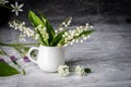 Bouquet spring white Lily of the valley. Floral still life
