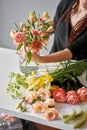 Bouquet 005, step by step installation of flowers in a vase. Flowers bunch, set for home. Fresh cut flowers for Royalty Free Stock Photo