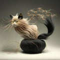 Ikebana of a cat made of twisted hair