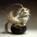 Ikebana of a cat made of twisted hair