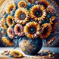 A bouquet of sunflower with vase, in bold painting art, beautiful floral design