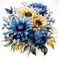 Blue Sunflowers Watercolor Illustrations: Photorealistic Bouquet Art
