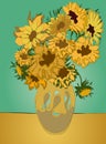 bouquet of sunflowers in continuous lines, reproduction, van gogh, picture for interior