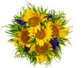 Bouquet of sunflowers and lavender isolated on white background. Royalty Free Stock Photo